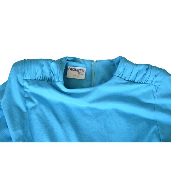 Vintage 80s Paquette Too! Bright Blue Belted Dress Womens Modern Size Medium - Picture 6 of 9